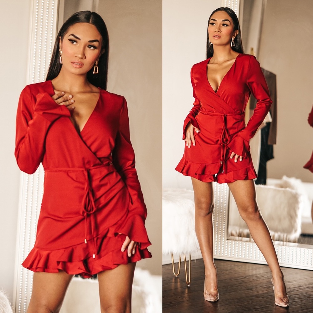 Bell Sleeve Ruffled Wrapped Romper